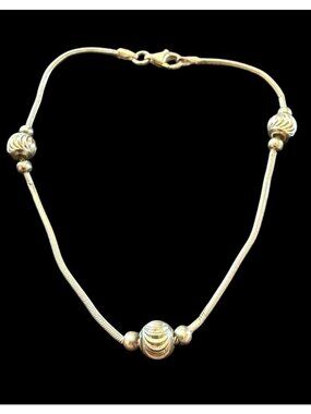 Vintage 925 Italy Sterling Silver Snake Chain Bracelet Diamond Cut Beads⁠ 7.5”